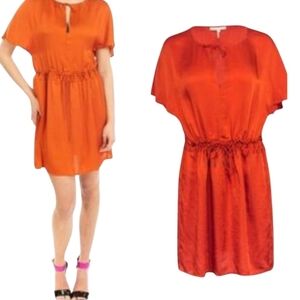 MAJE Paris Silk Blend Mini Dress Red Ruffle Short Sleeve Elastic Waist Size 4